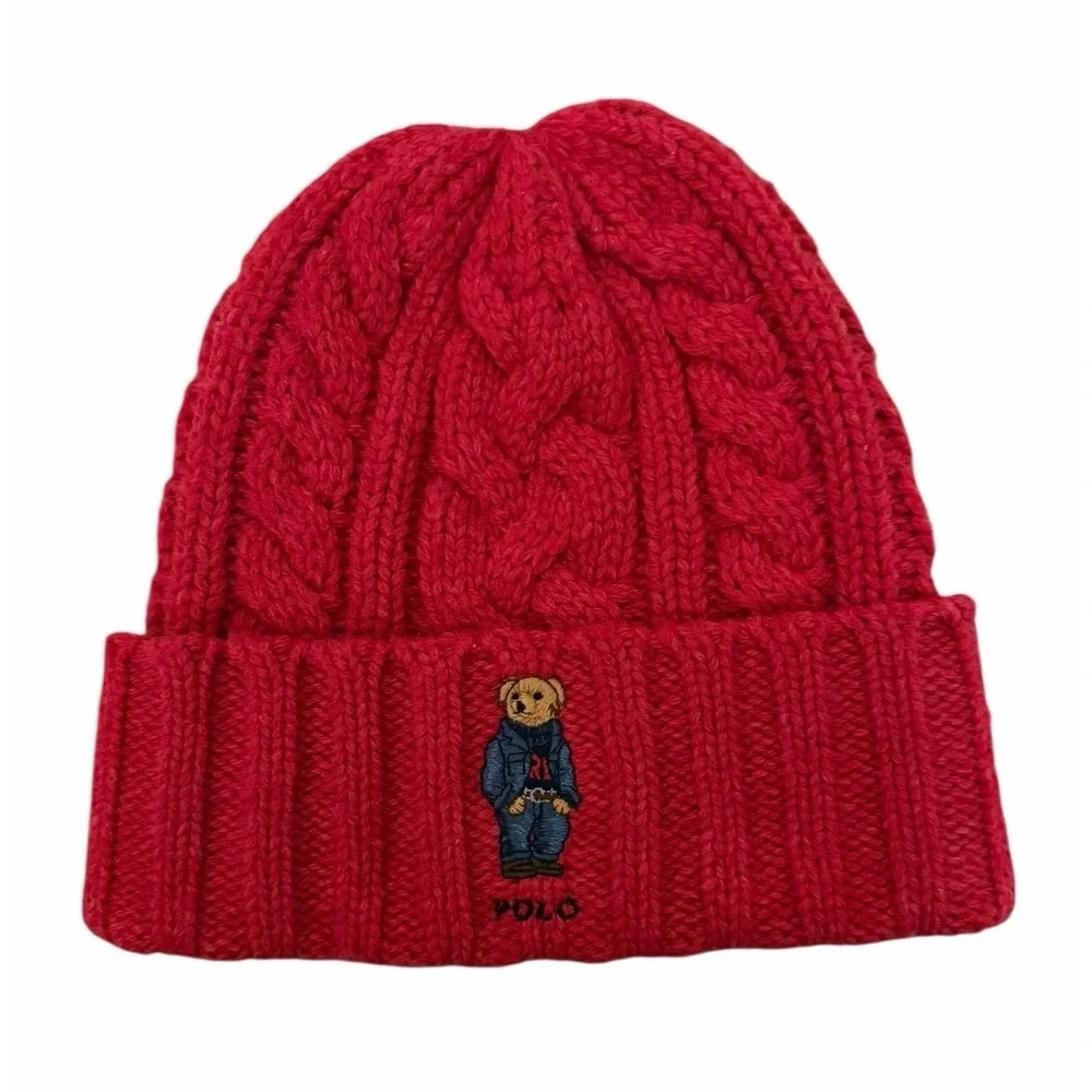 Polo Ralph‎ Lauren Men's Cable Knit Bear Beanie Red
